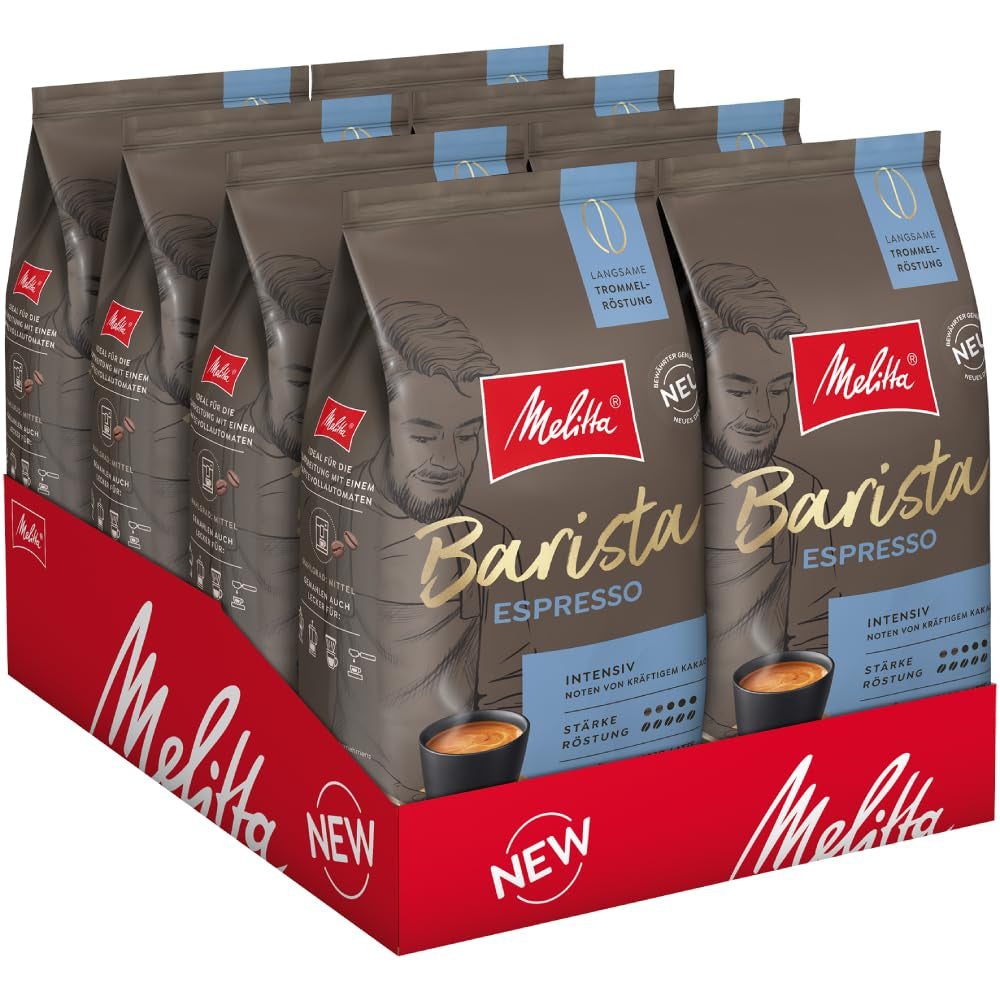 Melitta Barista Classic Espresso, Ganze Kaffee-Bohnen 1Kg, Ungemahlen, Kaffeebohnen Für Kaffee-Vollautomat, Kräftige Röstung, Stärke 5 (Packung Mit 2)