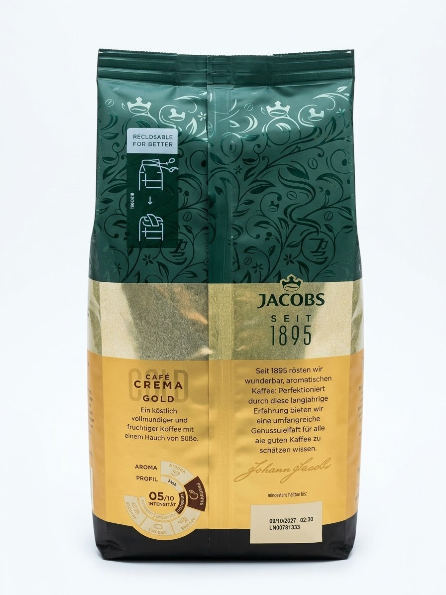 Jacobs Café Crema Gold 1kg Vorteils-Pack Kaffeebohnen