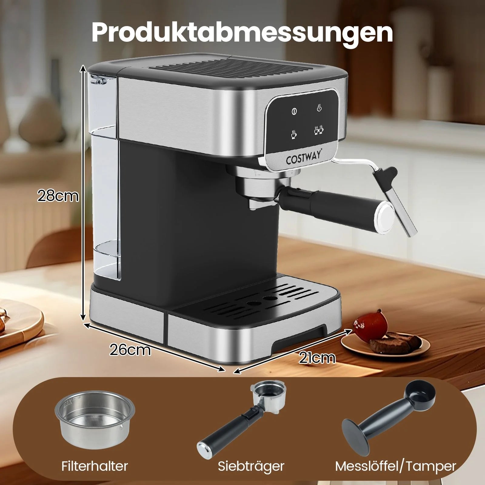 Espressomaschine 20 Bar 1200 W Espressokocher Mit Dampf-Milchaufschäumer 18 L Abnehmbarer Wassertank Schwarz