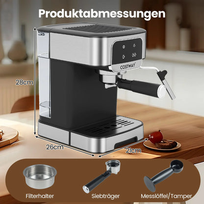 Espressomaschine 20 Bar 1200 W Espressokocher Mit Dampf-Milchaufschäumer 18 L Abnehmbarer Wassertank Schwarz