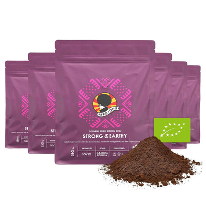 AFRO COFFEE Bio Kaffee Gemahlen 6x250g – Fairtrade, Arabica & Robusta, Dunkle Röstung