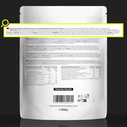Natural Elements Whey Protein Pulver – Eiskaffee – 1Kg – 23G Protein Und 2,5G Kaffee-Extrakt Pro Portion – Für Deinen Muskelaufbau, Hochdosiert – in Deutschland Produziert & Laborgeprüft