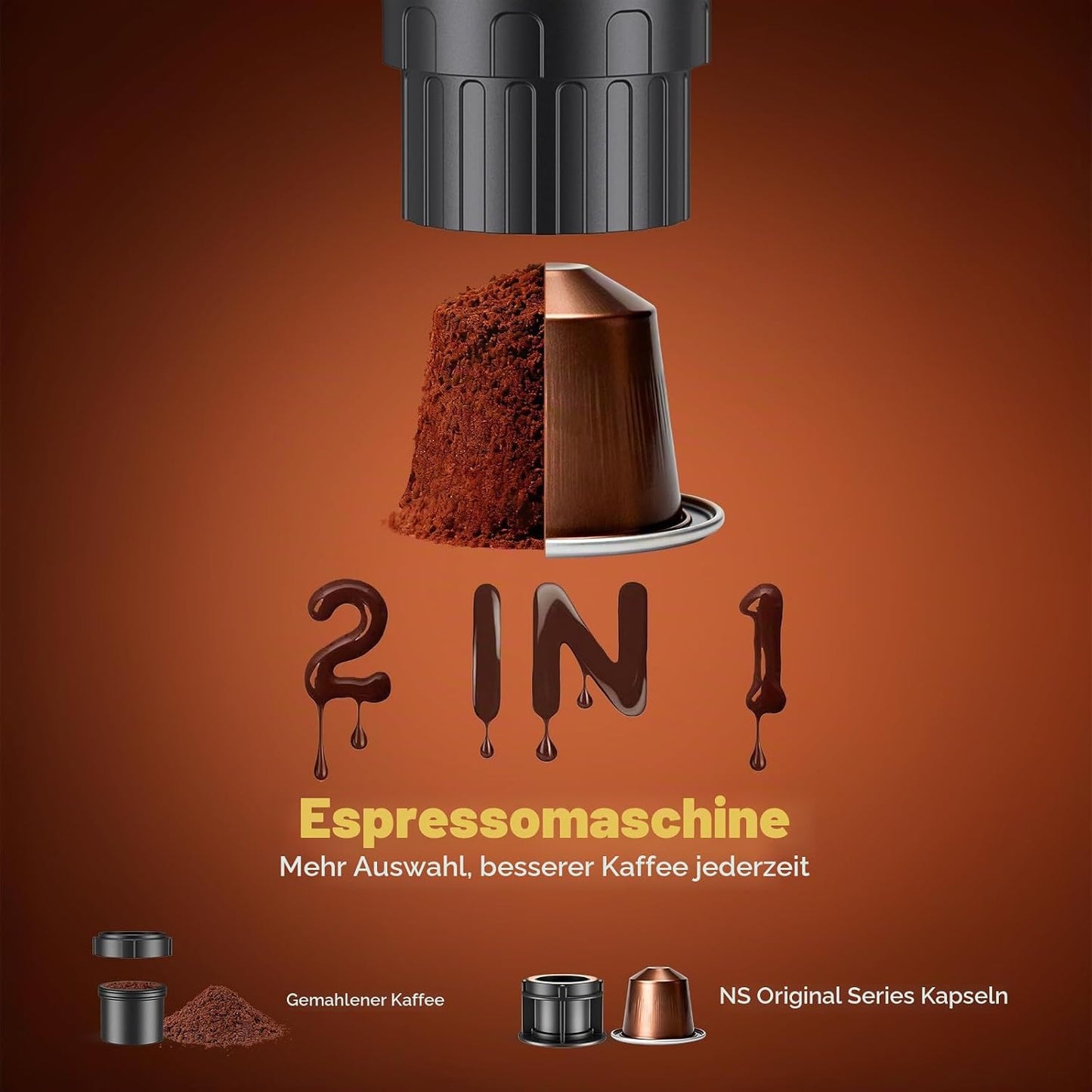 2-In-1Tragbare Kaffeemaschine Mit 7650 Mah Akku, 20 BAR Druck, Heiß-/Kalt-Extraktion, Für Kapseln & Gemahlenen Kaffee, Tragbar Für Büro, Reisen & Camping (Grün)