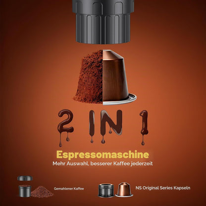 2-In-1Tragbare Kaffeemaschine Mit 7650 Mah Akku, 20 BAR Druck, Heiß-/Kalt-Extraktion, Für Kapseln & Gemahlenen Kaffee, Tragbar Für Büro, Reisen & Camping (Grün)