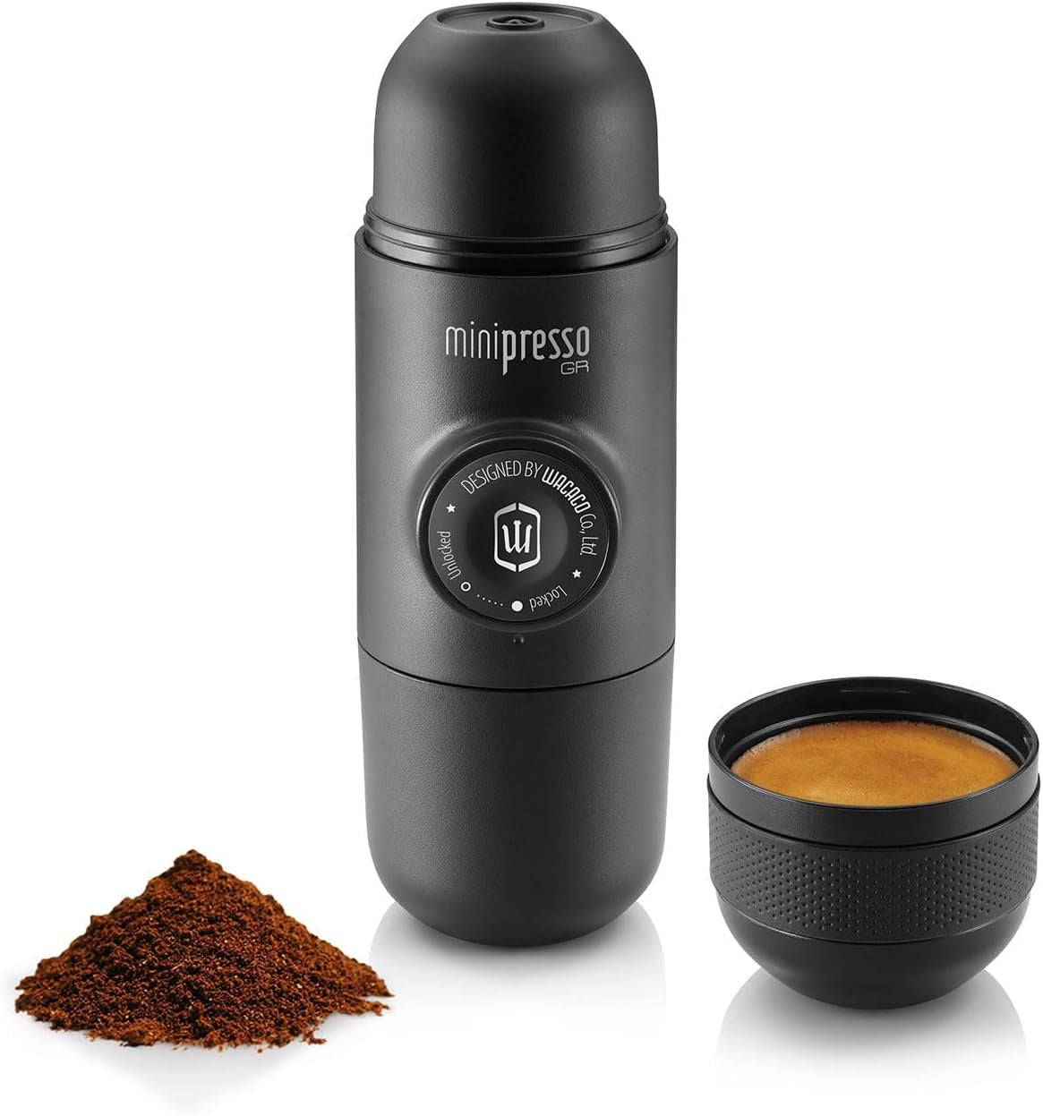 WACACO Camping Kaffeemaschine Tragbare Kompatibel Gemahlener Kaffee, Kleine Reisekaffeemaschine, Manuell Von Piston Action Betrieben, Mini Kaffeemaschine Für Unterwegs, Minipresso GR, Schwarz