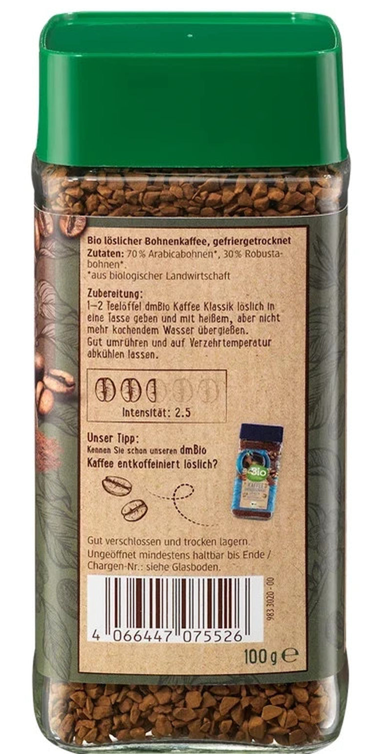 5X 100G Dmbio Kaffee Klassik Löslicher Kaffee Instantkaffee Vorratspack