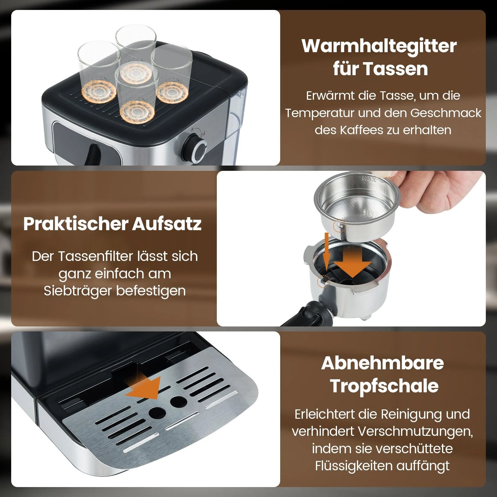 Espressomaschine 20 Bar 1200 W Espressokocher Mit Dampf-Milchaufschäumer 18 L Abnehmbarer Wassertank Schwarz