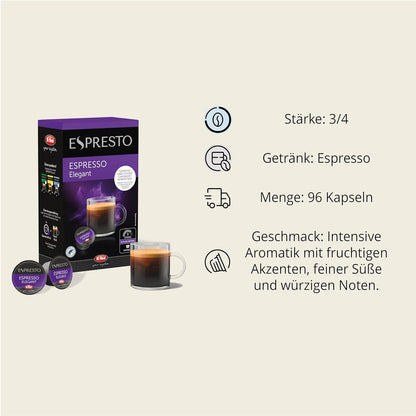 ESPRESTO Espresso Elegant, Kompatibel Mit K-Fee & Aldi EXPRESSI*, RFA Zertifiziert, 96 Kaffeekapseln