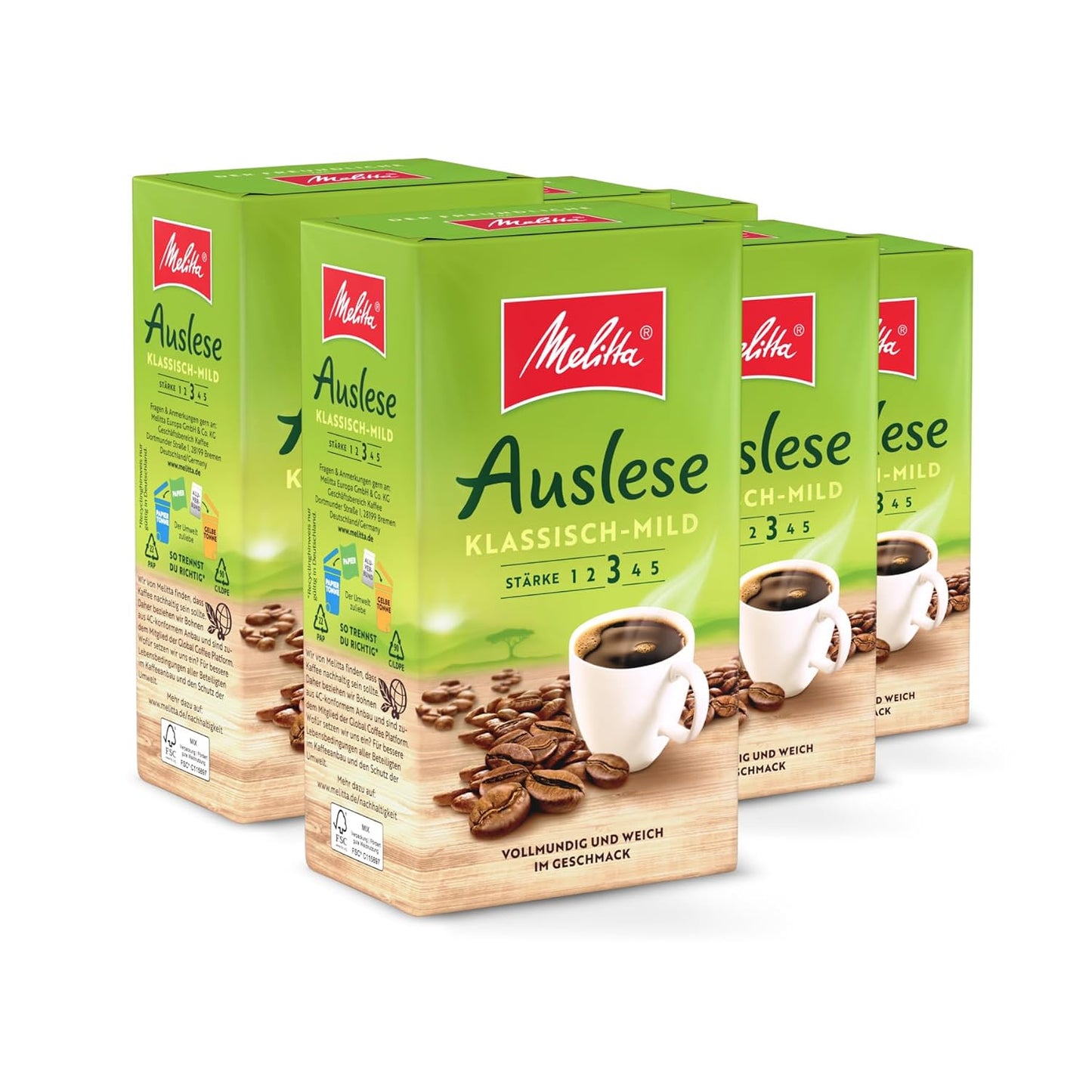 Melitta Auslese Klassisch-Mild, Filterkaffee, Stärke 3/5, 6 X 500G