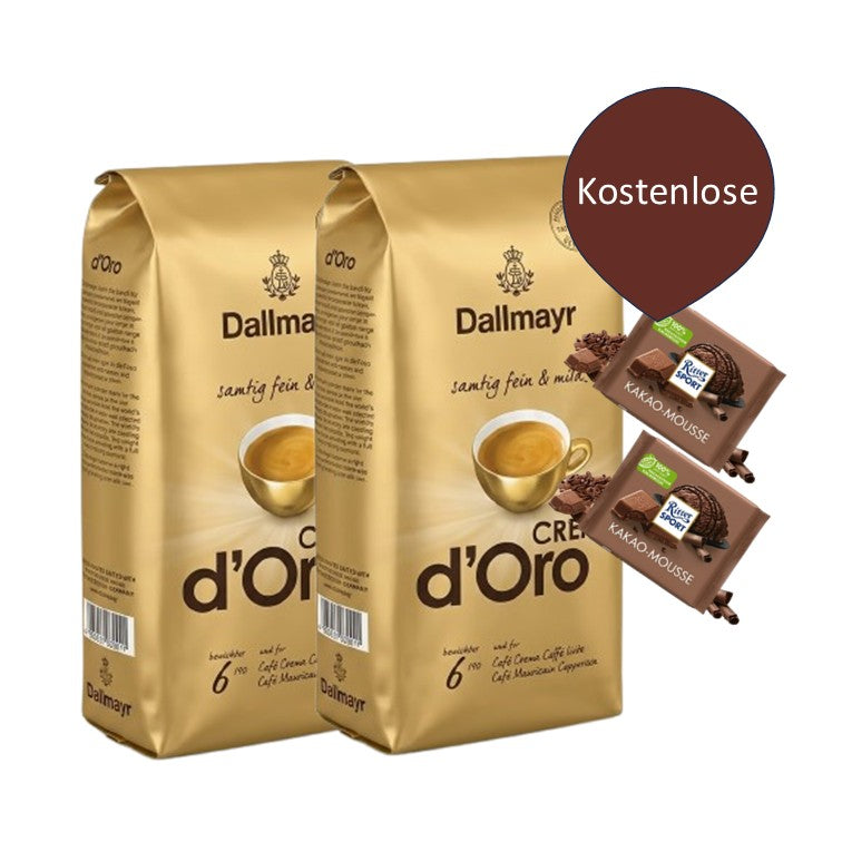 2x Dallmayr Crema d’Oro Kaffeebohnen 2kg – 100% Arabica + 2 Schokoladen als Geschenk