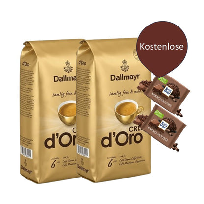 2x Dallmayr Crema d’Oro Kaffeebohnen 2kg – 100% Arabica + 2 Schokoladen als Geschenk