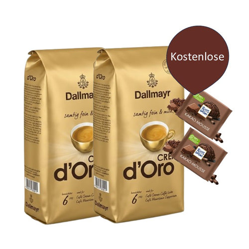2x Dallmayr Crema d’Oro Kaffeebohnen 2kg – 100% Arabica + 2 Schokoladen als Geschenk