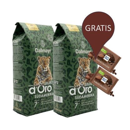 2x Dallmayr Crema d’Oro Südamerika 1 kg Ganze Bohnen Kaffee + Schokoladen als Geschenk