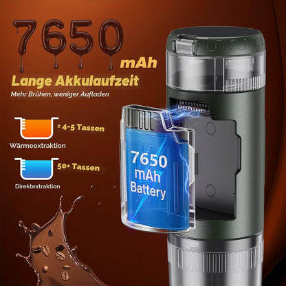 2-In-1Tragbare Kaffeemaschine Mit 7650 Mah Akku, 20 BAR Druck, Heiß-/Kalt-Extraktion, Für Kapseln & Gemahlenen Kaffee, Tragbar Für Büro, Reisen & Camping (Grün)