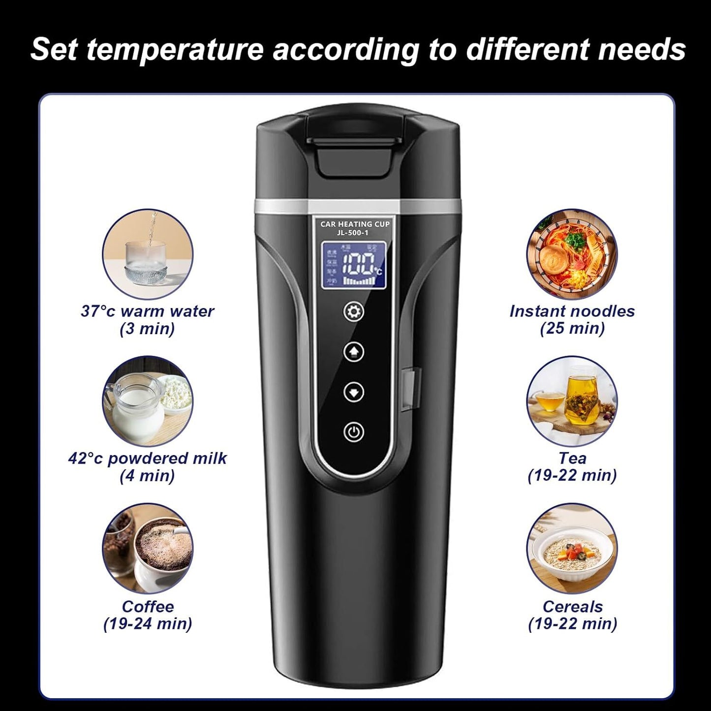 12V 24V Auto Heizbecher Reise Heizung Tasse Kaffee Wasserkocher Becher LCD 500ML