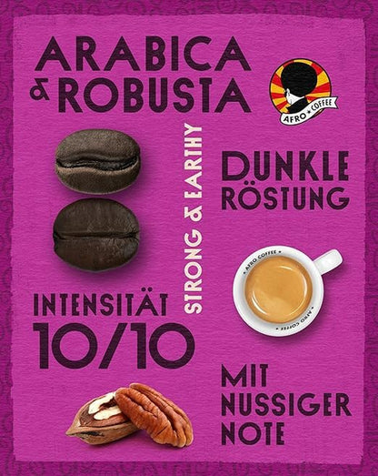 AFRO COFFEE Bio Kaffee Gemahlen 6x250g – Fairtrade, Arabica & Robusta, Dunkle Röstung