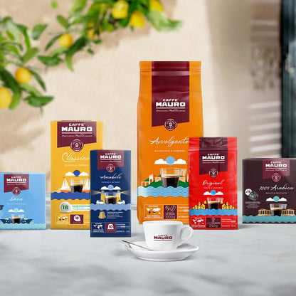 Caffè Mauro Torrefazione – Kaffeebohnen – 1 Kg – Avvolgente Mischung – Mittlere Röstung – Intensität 8/10 – Hergestellt in Italien – 1Kg Packung (Packung Mit 4)