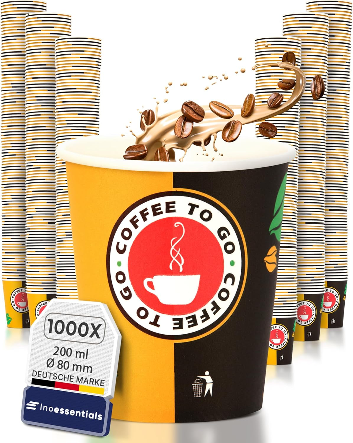 Inoverse 1000 Stück Pappbecher, Einweg Coffee to Go Becher, 200Ml Kaffee to Go Becher Pappe, 8Oz Trinkbecher Für Tee, Einwegbecher, Papierbecher, Kaffeetassen