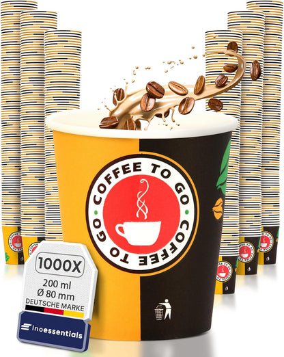 Inoverse 1000 Stück Pappbecher, Einweg Coffee to Go Becher, 200Ml Kaffee to Go Becher Pappe, 8Oz Trinkbecher Für Tee, Einwegbecher, Papierbecher, Kaffeetassen