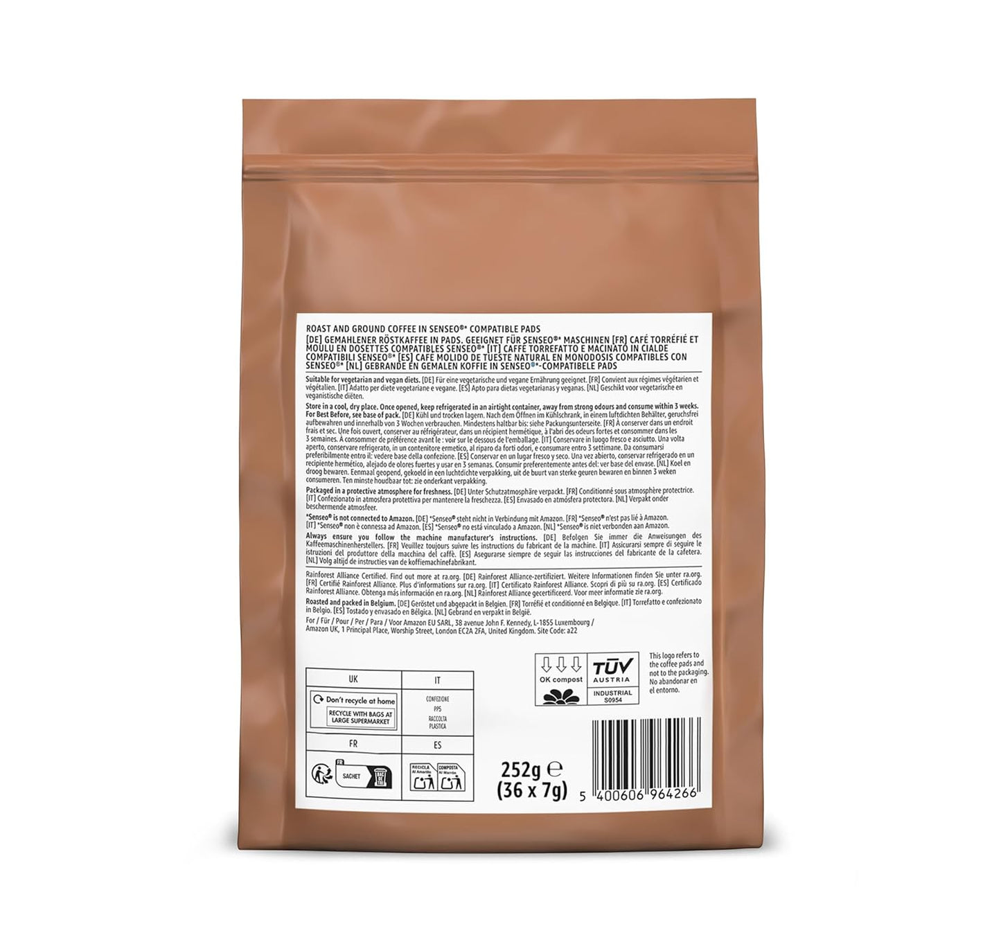 By Amazon Crema 100% Arabica-Kaffeepads, Geeignet Für Senseo-Maschinen, 36 Stück (1 Packung Mit 36 Stück) – Rainforest Alliance-Zertifiziert