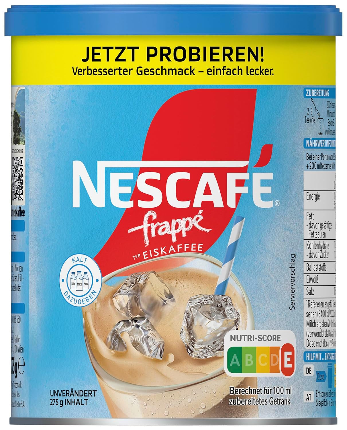 NESCAFÉ Frappé Typ Iced-Coffee, Frappé-Kaffeepulver Mit Instant-Kaffee, Koffeinhaltig, 1Er Pack (1 X 275G)