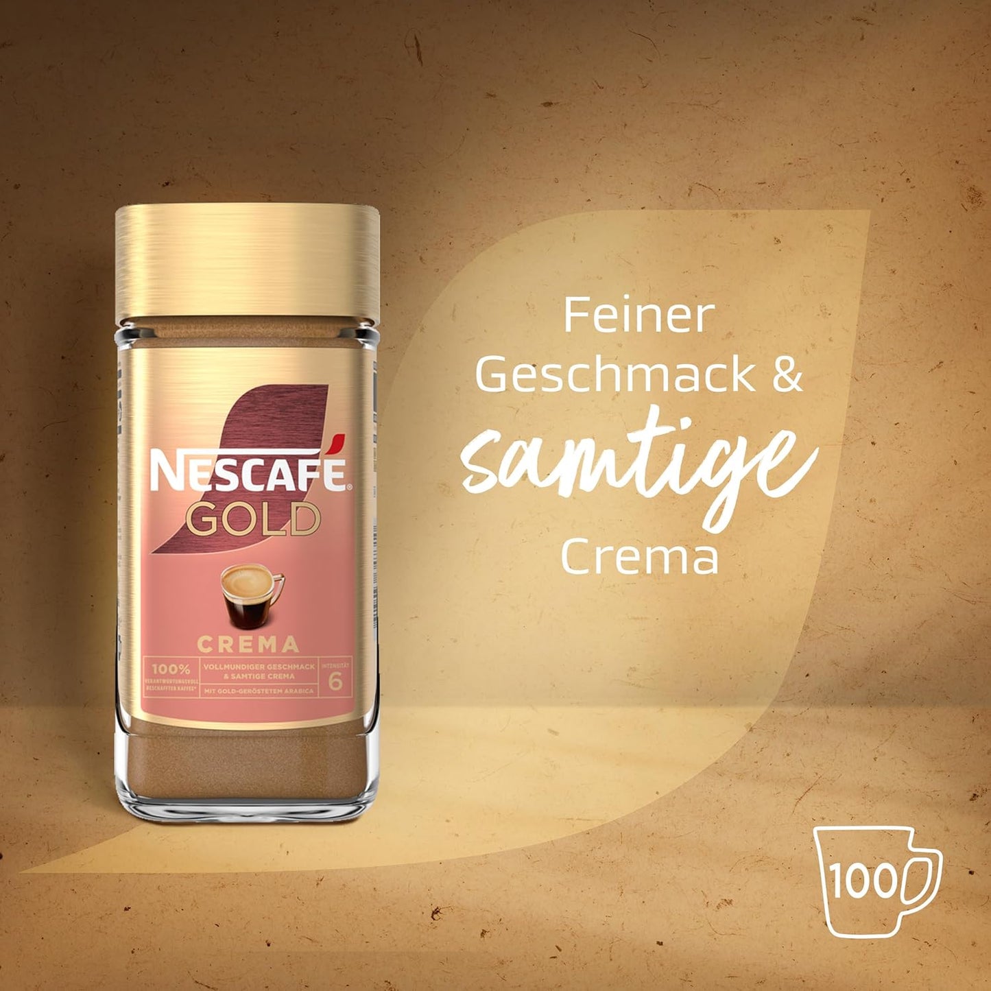NESCAFÉ GOLD Crema, Löslicher Bohnenkaffee, Instant-Kaffee Aus Erlesenen Kaffeebohnen Mit Samtiger Crema, Koffeinhaltig, 200G