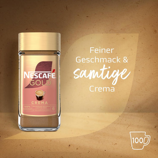 NESCAFÉ GOLD Crema, Löslicher Bohnenkaffee, Instant-Kaffee Aus Erlesenen Kaffeebohnen Mit Samtiger Crema, Koffeinhaltig, 200G