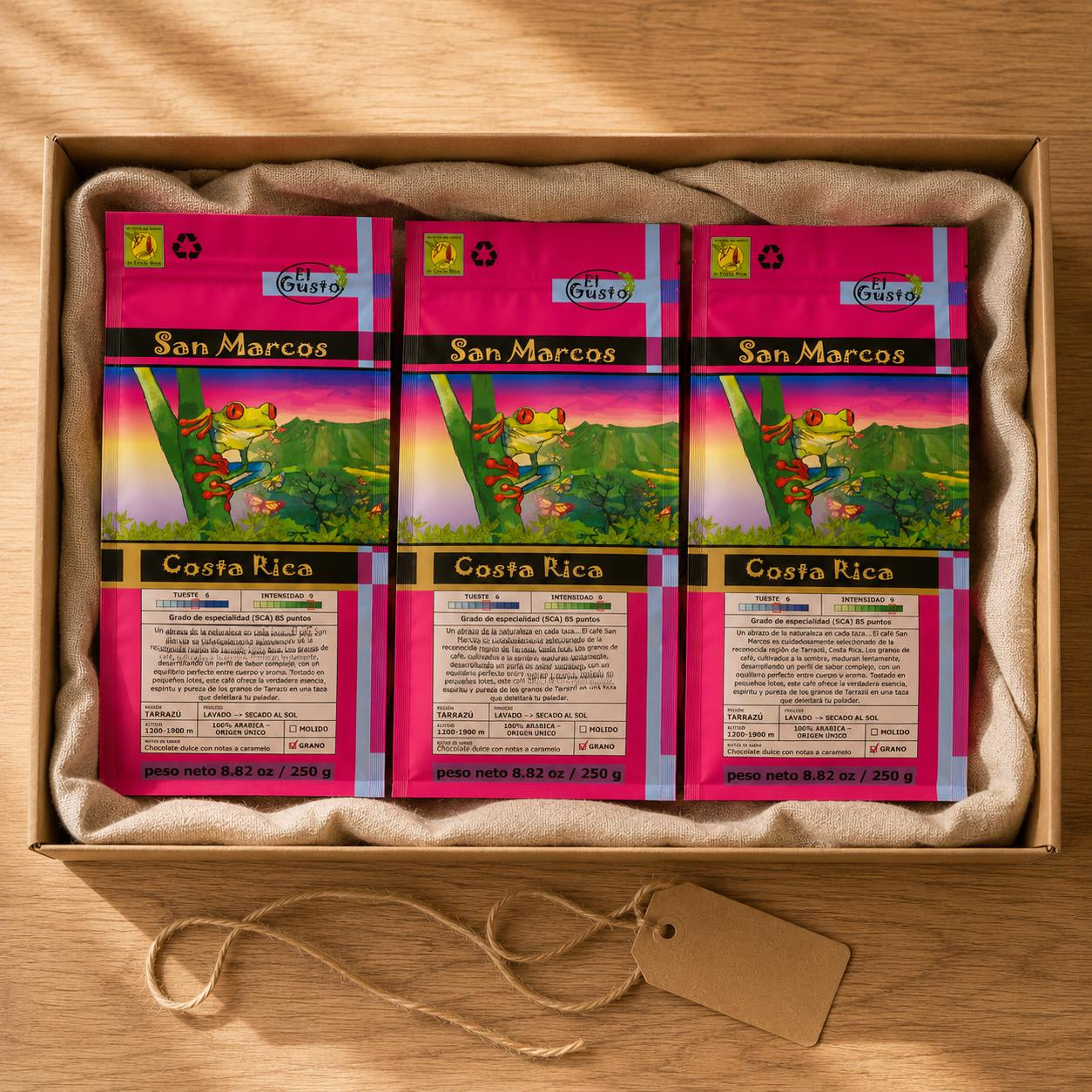 Kaffee-Geschenkset 3 × 250 g – Costa Rica Spezialitätenkaffee als ganze Bohne (Trio) – Preisgekrönter San Marcos Arabica – Geschenkbox für Kaffeeliebhaber, Damen & Herren