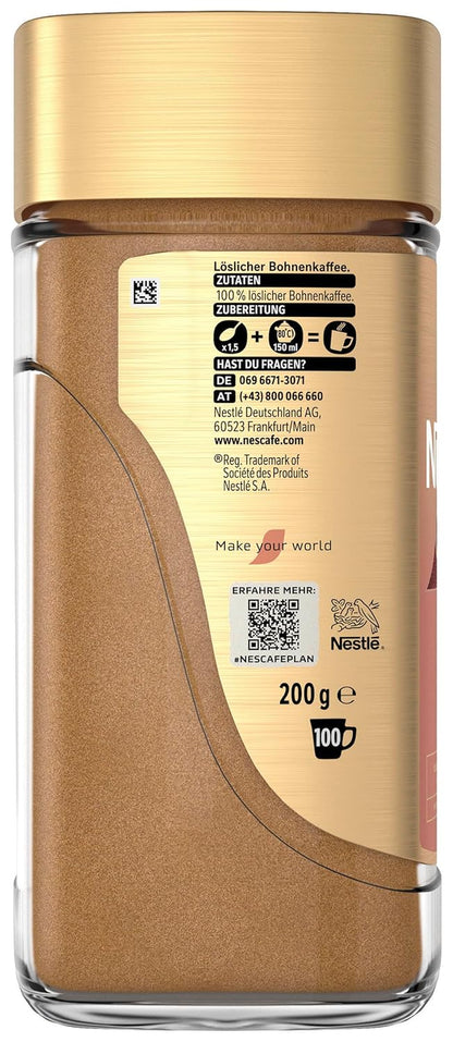 NESCAFÉ GOLD Crema, Löslicher Bohnenkaffee, Instant-Kaffee Aus Erlesenen Kaffeebohnen Mit Samtiger Crema, Koffeinhaltig, 200G