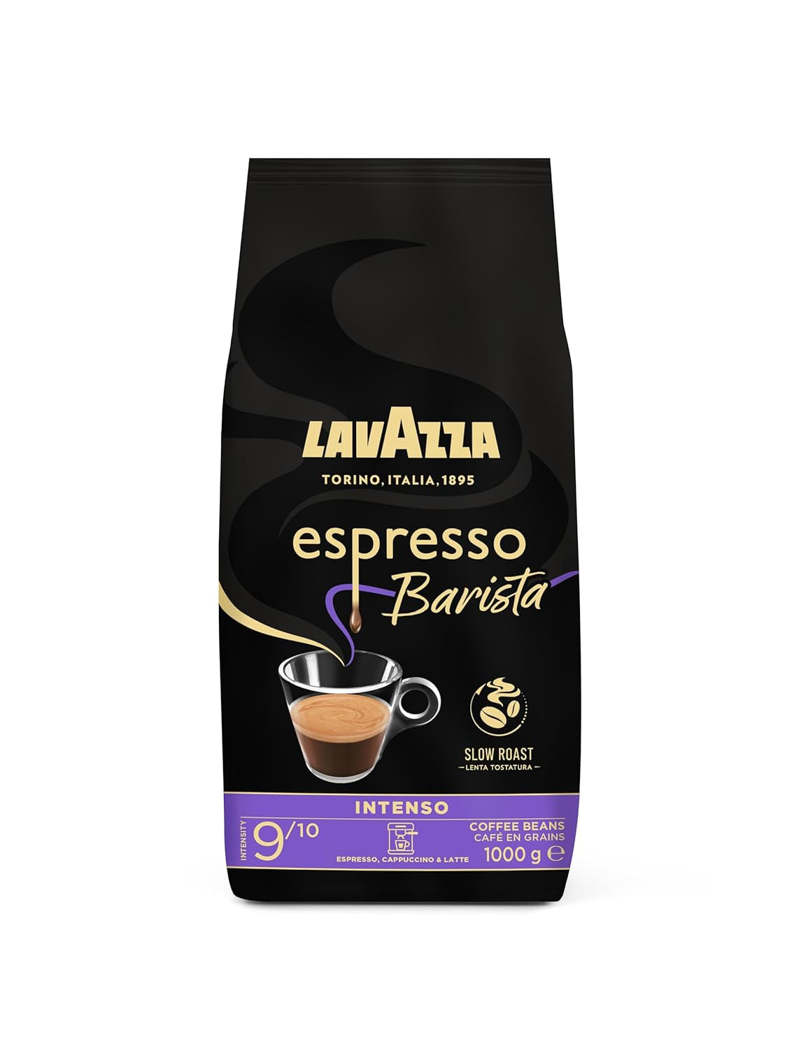 Lavazza, Espresso Barista Intenso, Ganze Arabica Und Robusta Kaffeebohnen, Mit Kakao- Und Holzaromen, Für Einen Intensiven Kaffee, Intensität 9/10, Mittlere Röstung, 1 Kg Packung