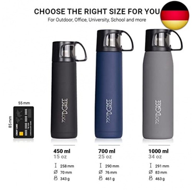 720°DGREE Thermoskanne Mit Becher 700Ml ?Follow? - 3 Größen, 12H Heiß, 24H Kalt,