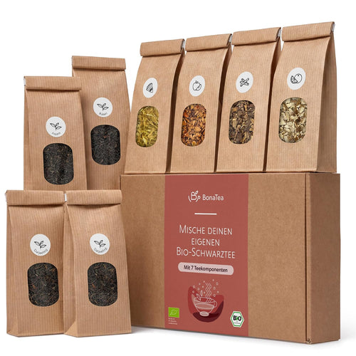 Tee Selber Mischen Set Geschenk Mit Schwarztee - BIO Schwarzer Tee Geschenkset Mit 7 Leckeren Tee-Sorten Zum DIY Teemischung Selber Machen