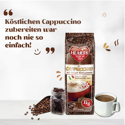 HEARTS Cappuccino Mit Feiner Kakaonote 10 X 1Kg Instant Kaffee Pulver Mit Schoko