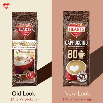 HEARTS Cappuccino Mit Feiner Kakaonote 10 X 1Kg Instant Kaffee Pulver Mit Schoko