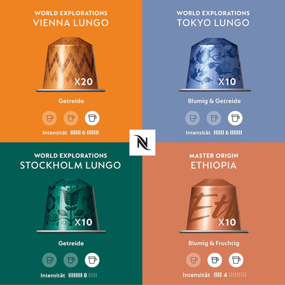 NESPRESSO ORIGINAL Lungo Auswahl 50 Kaffeekapseln | Arabica & Robusta Kaffee | Helle Bis Dunkle Röstung