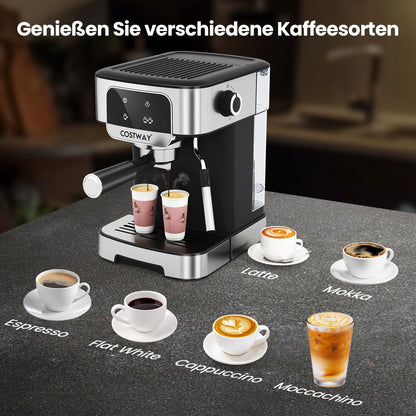 Espressomaschine 20 Bar 1200 W Espressokocher Mit Dampf-Milchaufschäumer 18 L Abnehmbarer Wassertank Schwarz