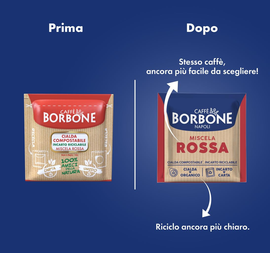 Caffè Borbone Kompostierbare Kaffeepads, Rote Kaffeemischung - 150 - Kompatibel Mit ESE System Papier 44 Mm