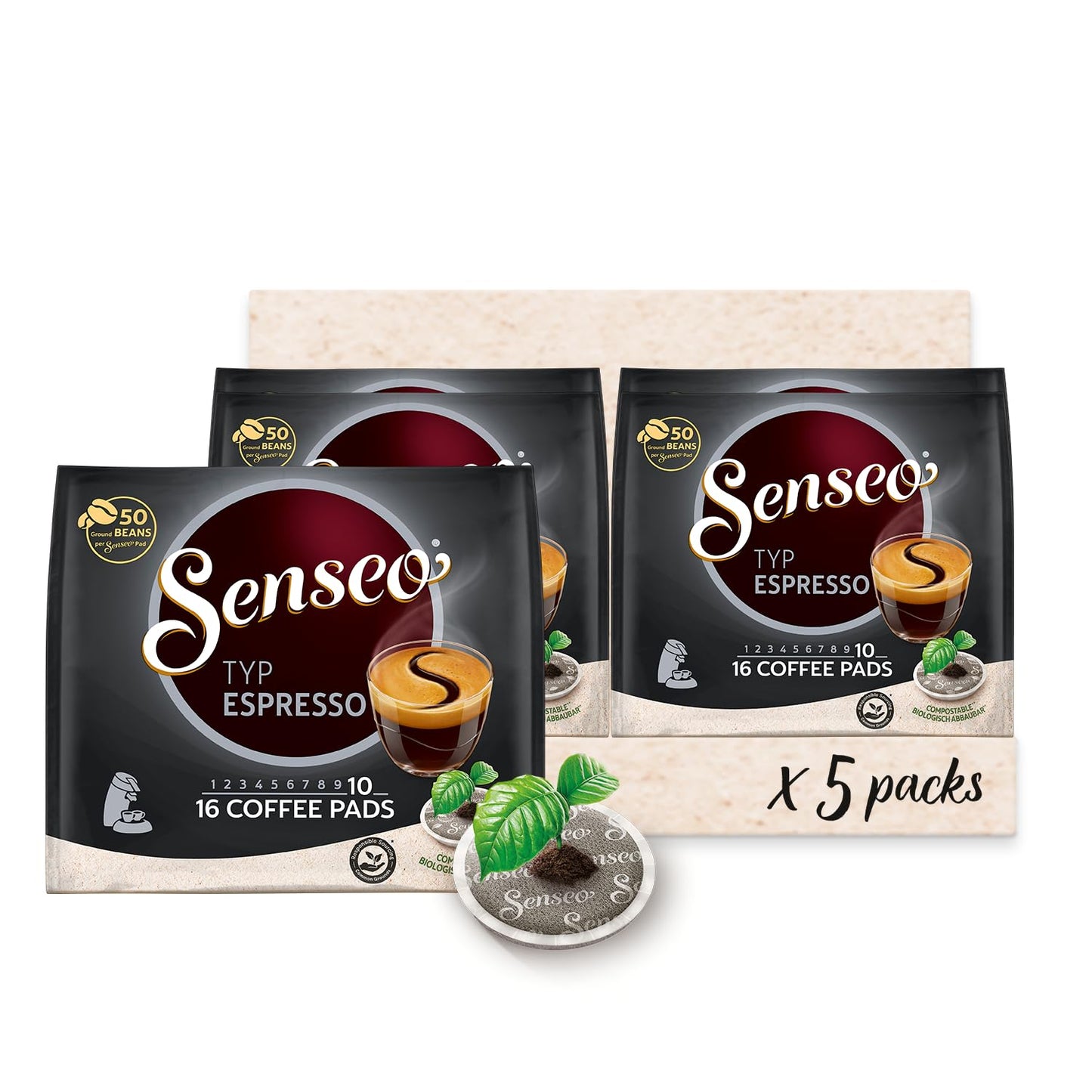 Senseo Pads Typ Espresso, 5 X 16 Getränke, 80 Kaffeepads