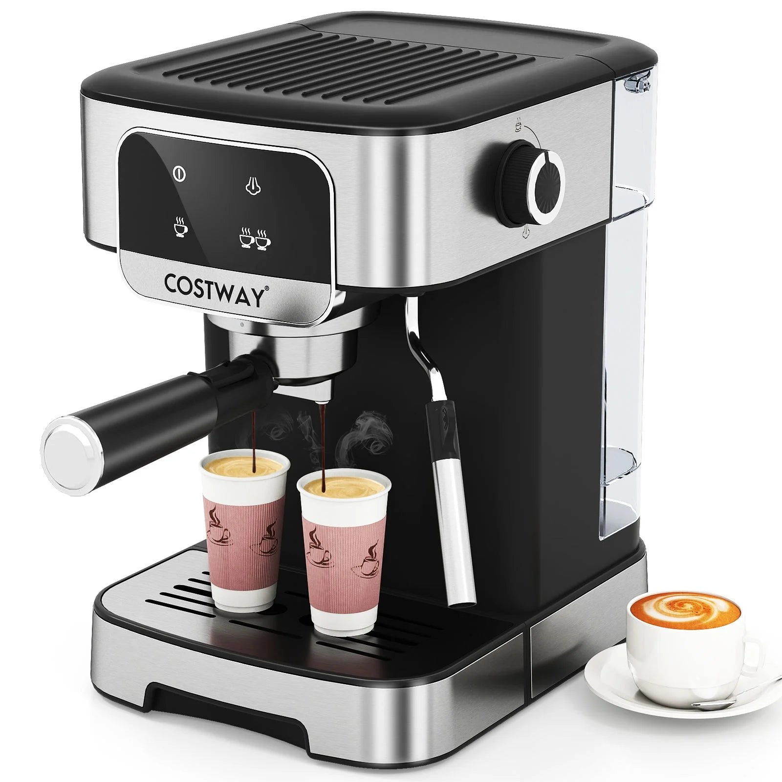 Espressomaschine 20 Bar 1200 W Espressokocher Mit Dampf-Milchaufschäumer 18 L Abnehmbarer Wassertank Schwarz