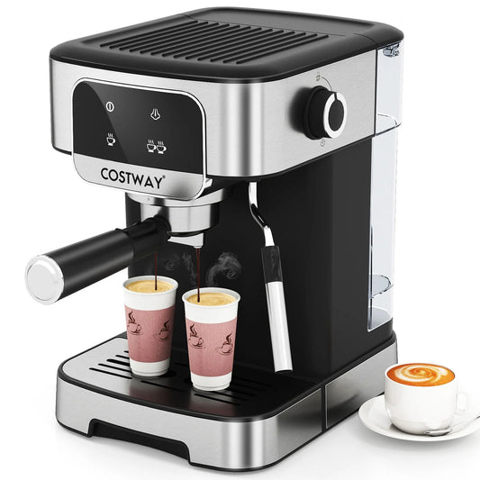 Espressomaschine 20 Bar 1200 W Espressokocher Mit Dampf-Milchaufschäumer 18 L Abnehmbarer Wassertank Schwarz