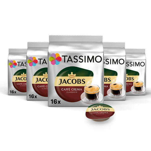 Tassimo Kapseln Jacobs Caffè Crema Classico, 5 X 16 Pads, 80 Kaffeekapseln