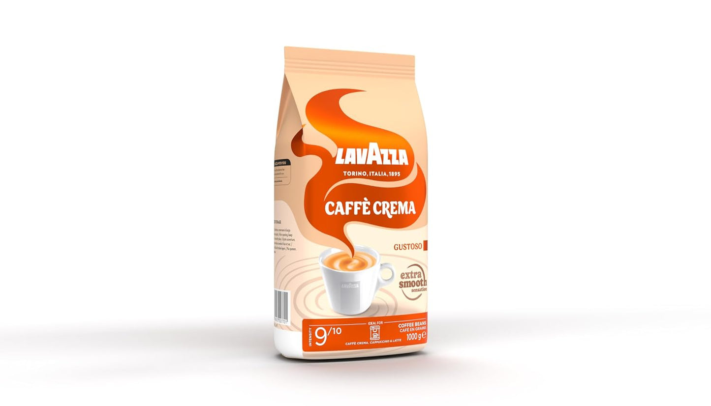 Lavazza, Caffè Crema Gustoso, Kaffeebohnen, Für Espressomaschinen, Mit Würzigem Und Nussigen Aroma, Für Einen Kräftigen Geschmack, Arabica Und Robusta, Intensität 9/10, Mittlere Röstung, 1 Kg Packung