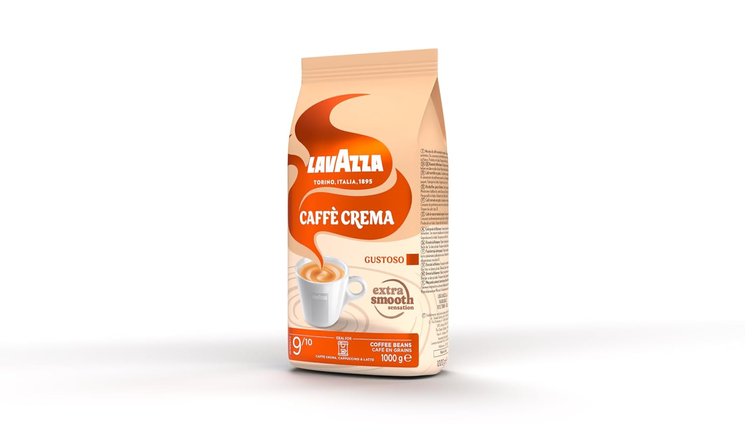 Lavazza, Caffè Crema Gustoso, Kaffeebohnen, Für Espressomaschinen, Mit Würzigem Und Nussigen Aroma, Für Einen Kräftigen Geschmack, Arabica Und Robusta, Intensität 9/10, Mittlere Röstung, 1 Kg Packung