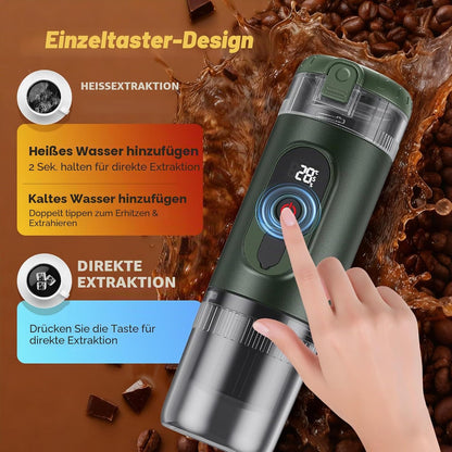 2-In-1Tragbare Kaffeemaschine Mit 7650 Mah Akku, 20 BAR Druck, Heiß-/Kalt-Extraktion, Für Kapseln & Gemahlenen Kaffee, Tragbar Für Büro, Reisen & Camping (Grün)