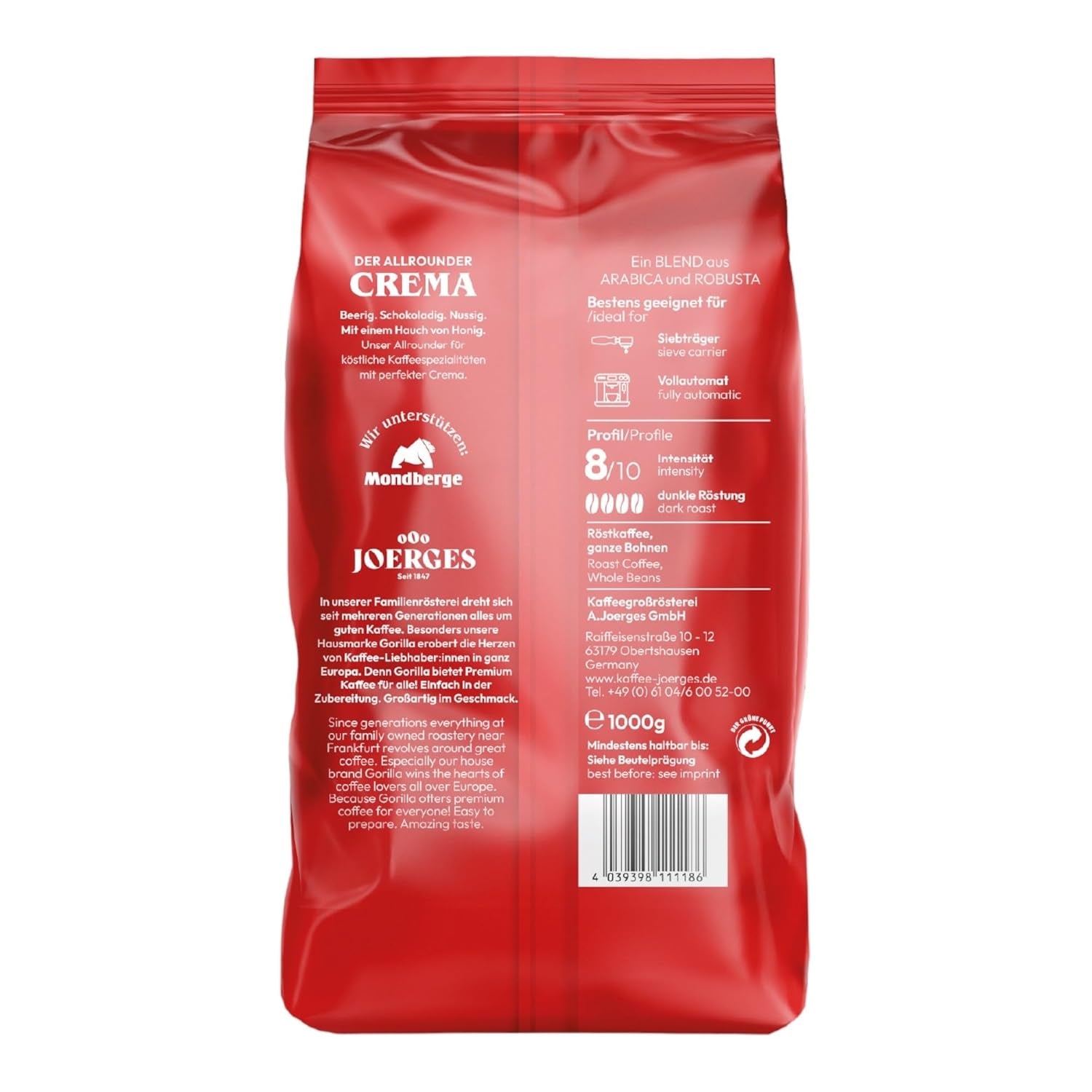Joerges Espresso Gorilla Super Bar Crema, 5Er Pack (5 X 1 Kg) Kaffeebohnen