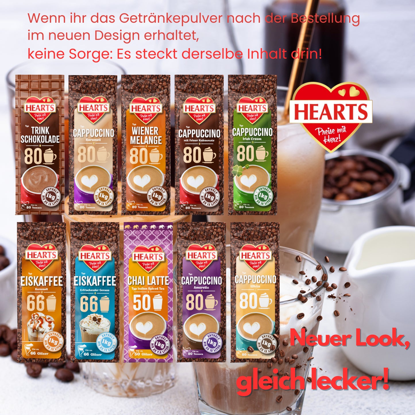 HEARTS Cappuccino Mit Feiner Kakaonote 10 X 1Kg Instant Kaffee Pulver Mit Schoko