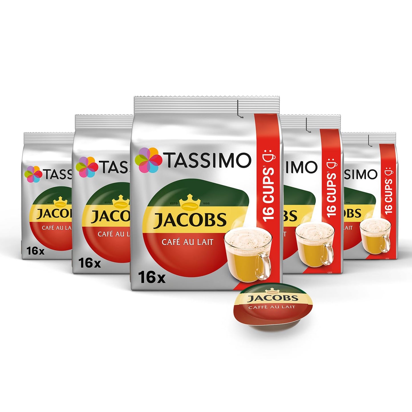 Tassimo Kapseln Jacobs Café Au Lait, 5 X 16 Pads, 80 Kaffeekapseln