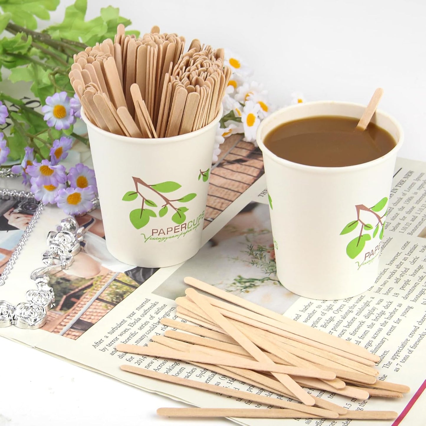 400 Stück Kaffeerührstäbchen, Verdickter Rührstäbchen 14 Cm Lange Aus Holz, Einweg Kaffeestäbchen Biologisch Abbaubar, Kaffee- Und Tee-Rührstäbe Für Kaffee Cocktails Heißes Getränk