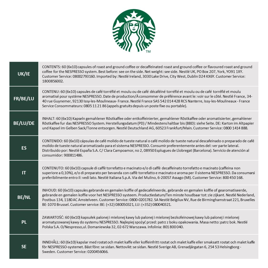 STARBUCKS by Nespresso, Helle Röstung, Karamell Aromatischen Kaffeekapseln 6 X 10 (60 Kapseln)