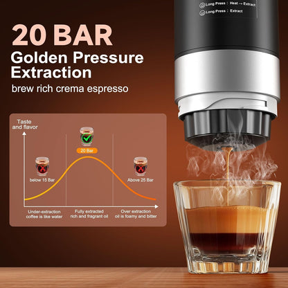 3 in 1 Akku Kaffeemaschine, Tragbare Kaffeemaschine Mit Herausnehmbarem Akku, Auto Kaffeemaschine Mit USB - C, Kompatibel Mit Kapsel Und Gemahlener Kaffee, Für Camping Und Wohnmobil Gadgets
